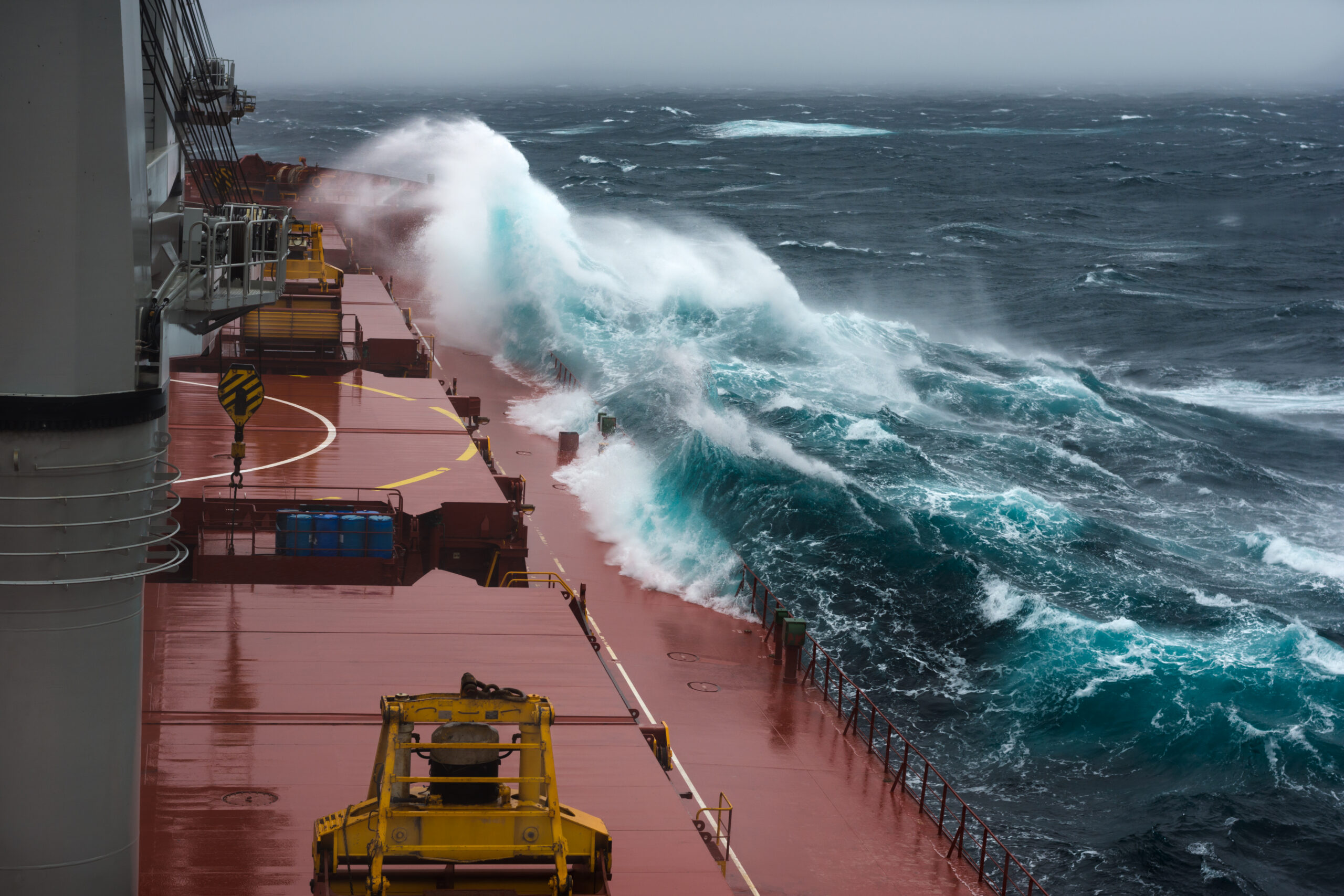 Heavy storm on cargo vessel